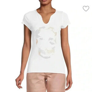 NWT Zadig & Voltaire Tunisien MC Embellished Skull Camo Strass Tee White S